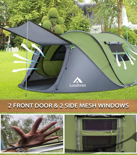 4 Person Easy Pop Up Tent Waterproof Automatic Setup 2 Doors-Instant Family Tents for Camping Hiking & Traveling - color: Green