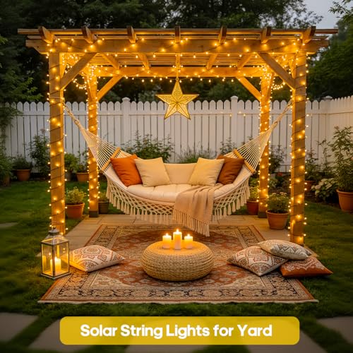 JMEXSUSS 2 Pack Solar String Lights Outdoor Waterproof, Total 400 LED 151FT Solar Christmas Lights Outdoor, 8 Modes Solar Powered String Lights for Outside Patio Yard Tree Decorations, Warm White