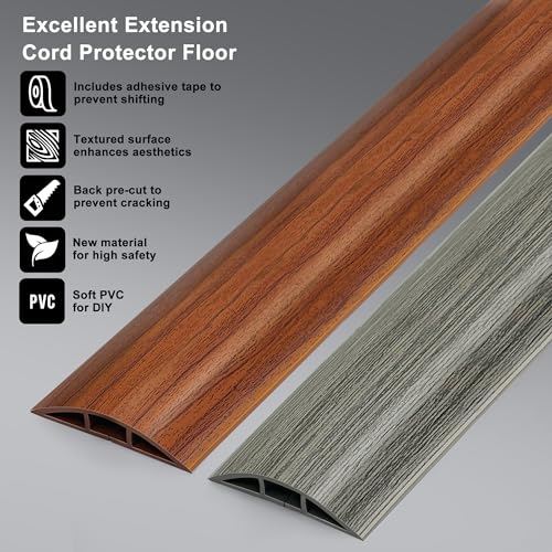 Cord Covers for Wires on Floor 6FT, LZEOY Cord Cover Floor, Wood Grey Floor Cable Management, Cable Protector Prevent Cable Trips Floor Cable Covers for Cords, Cable Cavity: 0.47" (W) x 0.24" (H) - color: Dark Grey, size: W2" × L6'