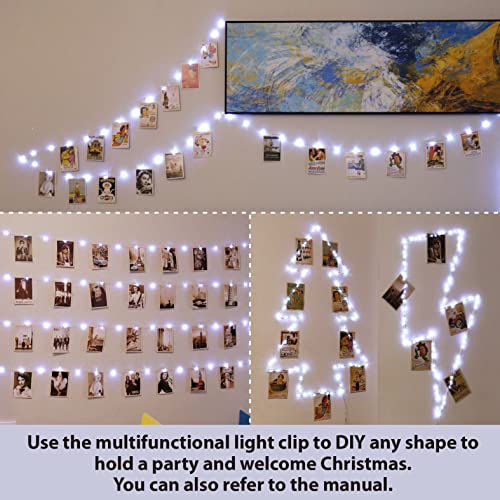 HXWEIYE 120LEDs White Photo Clips String Light, 40Ft Fairy Light with 52 Clear Clips & 12 Hooks on Wall, Timer & 8 Modes USB Powered Copper Wire String Light for hanging picture, Bedroom Wedding Party - color: White, size: 8 Mode USB Powered-120LEDs