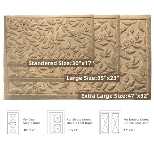 Beige Leaves Outdoor Indoor Entrance Door mat, Absorbent Durable Heavy Duty Welcome Front Door Mat,Thick Natural Rubber Back,Easy Clean Entryway Mat 47x32 Inch, Low Profile - color: Leaves-beige, size: 2'8" x 3'11" (Rectangular)