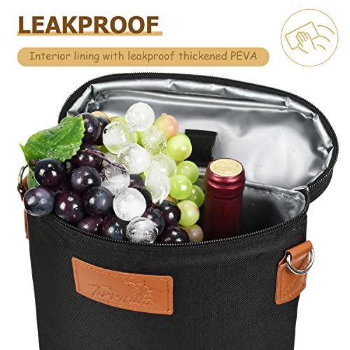 Tirrinia 2 Bottle Leakproof Insulated Wine Tote Carrier Bag - Padded Cooler for Travel, Restaurants, Tasting, Parties, Great Gift for Wine Lovers - color: Black, size: 2 Bottle-without front pocket