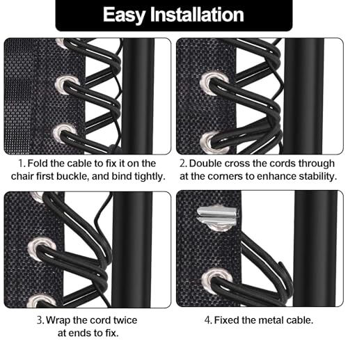 Zero Gravity Chair Replacement Cord,Antigravity Chair Replacement,4 Pack Elastic Cords Repair Tool Kit for Repairing Zero Gravity Chair(Black) - size: Black
