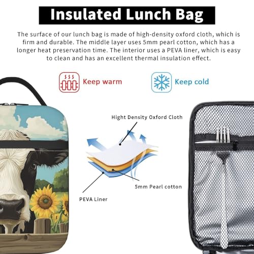 Cow Lunch Box Insulated Lunch Bag for kids Girls Boys Women,Reusable Lunch Box Containers for Women Men,Durable Cooler Tote Bag Lunchbox for Office/School/Picnic - color: Cow02