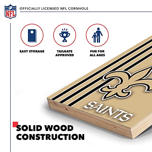 Wild Sports 2' x 3' Solid Wood Cornhole Set with Direct Print HD Team Graphics – Great Gift for Any Football Fan! Bean Bag Toss Family Outdoor Games – NFL New Orleans Saints