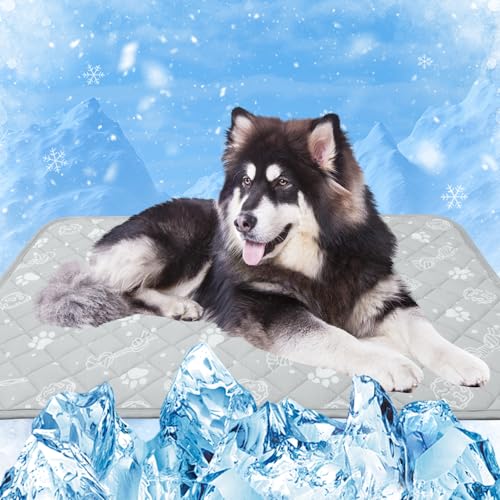 MH MYLUNE HOME Self Cooling Mat for Large Dog, 39”x59” Cool-Chill Cooling Fiber & Endothermic Color Changing Pet Cooling Pad, Foldable & Washable Non-Toxic Summer Pet Blanket - size: XL-Large: 39"x59"