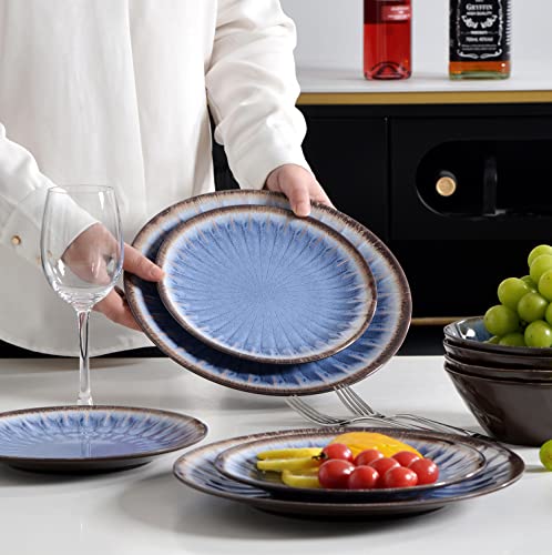 Melamine Dinnerware Sets 12 Pcs, Plates and Bowls Sets, Melamine Plates, Outdoor Dishes Sets, Unbreakable Dinnerware, Serving Dishes for Entertaining, Dishwasher Safe, BPA Free (Classic Blue) - color: Classic Blue