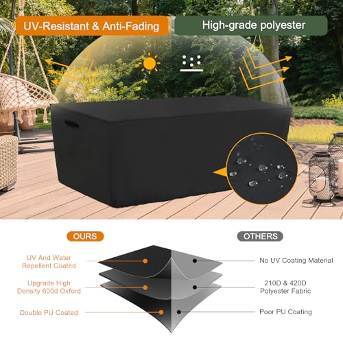 Tempera Patio Furniture Cover,Outdoor Table And Chair Covers Waterproof, Outdoor Dining Set Cover,Heavy Duty Rectangle Patio Furniture Covers, 128''L x 82''W x 27.8''H, Space Grey - color: Grey, size: 128''L x 82''W x 28''H