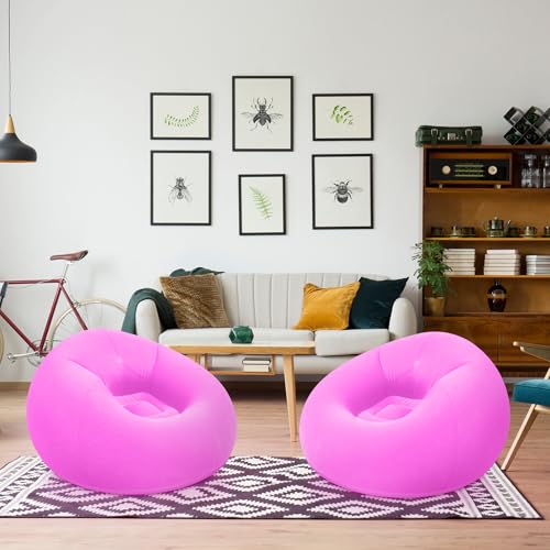 Realspring Inflatable Bean Bag Chairs Outdoor Blow up Camping Chairs Inflatable Lazy Sofa Folding Portable Bean Bag Loungers Couch for Movie Night(Pink,2 Pcs) - color: Pink