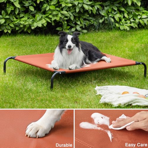Love's cabin Elevated Cooling Dog Bed for Large Dogs, Portable Indoor & Outdoor Raised Pet Dog Cat Cot, Durable Summer Frame with Breathable Mesh, Terracotta, 48 inches - color: Terracotta