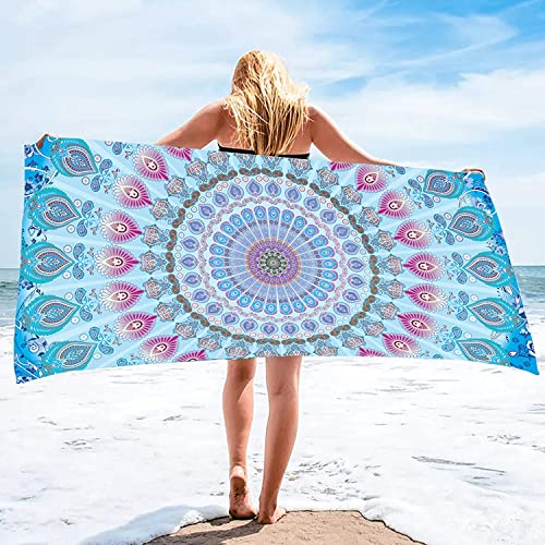 Bonsai Tree Mandala Beach Towel, Indian Hippie Boho Microfiber Bath Towel for Women, Bohemian Blue Sand Free Quick Dry Travel Towels Gifts for Yoga Sports Adults 30" x 60" - color: Mandala 1, size: 30"x60"