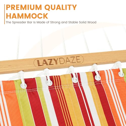 Lazy Daze Hammocks 12 FT Quilted Fabric Double Hammock with Spreader Bars and Detachable Pillow, 450lbs Weight Capacity, Vivid Stripe - color: Vivid Stripe