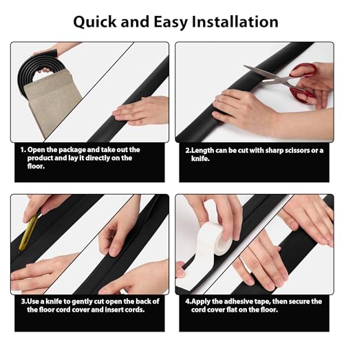 4FT Cord Hider Floor - Brown Floor Cable Hider, Wire Covers for Cords Prevent Cable Trips, Floor Cord Cover, Power Cable Management Cord Protector, Cable Cover Channel 0.6" (W) x 0.31" (H) - color: Brown, size: W2.5" × L4'