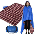 DUKUSEEK Waterproof Stadium Blanket with Hood, Wine Red Plain Waterproof Outdoor Blankets - color: Dark-blue-red-plaid
