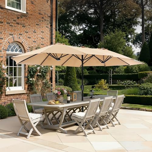 SUPERJARE 13FT Outdoor Umbrella for Patio, Double sided Pool Umbrellas with Fade Resistant Canopy, Large Table Umbrella for Deck, Market, Backyard - Beige(No Base) - color: Beige, size: 13FT
