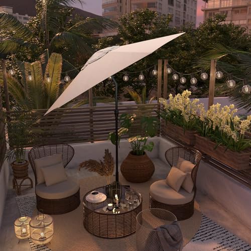 Sunline 9 ft Patio Umbrella with Crank & Push Button Tilt, Outdoor Market Umbrella with UV Protection & Wind Vent, Metal Frame for Deck, Pool & Table, Antique Beige - color: Antique Beige, size: 9 foot
