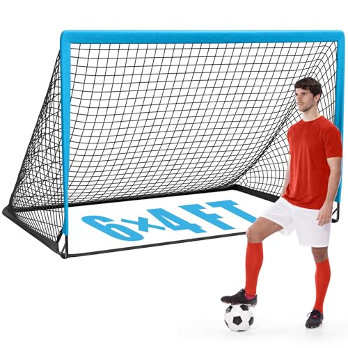 KTRIO 6x4 ft Soccer Goal for Backyard, Portable Soccer Net, Large Foldable Soccer Goals with Carry Bag for Kids Youth Teens Sports - style: Sky Blue