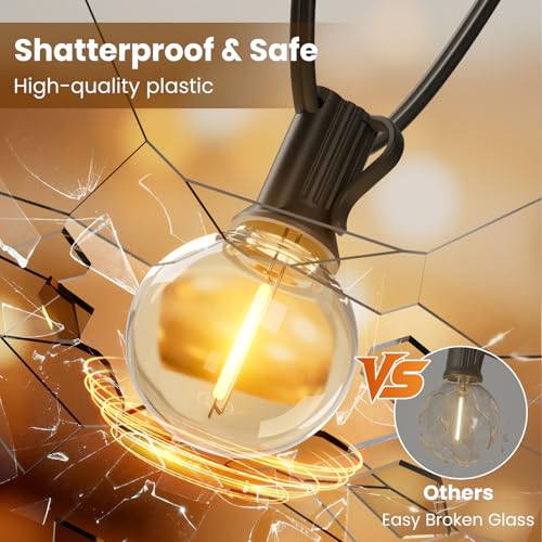 RTTY Outdoor String Lights 25 FT, Patio Light for outside with 13pcs G40 LED Plastic Bulbs, Shatterproof Waterproof Connectable Hanging Globe Lighting for Porch Cafe Bistro Backyard Balcony Deck Party - size: 25FT