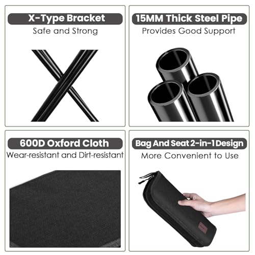 MOONCY Portable Stool, 13 Inch Small Folding Stool for Adults, Ultralight Black Camping Stools for Hiking and Fishing, Hold Up to 265 LBS - color: Black