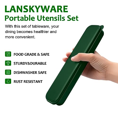 Portable Cutlery Set With Case - 18/8 Stainless Steel Spoon and Fork for Lunch Box, 3 PCs Silverware Ideal for Travel, Camping, Office - color: Black+Green - 3 PCs