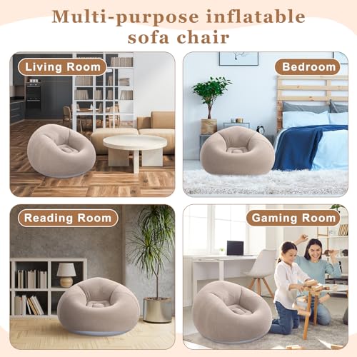 Realspring 6 9 12 Pcs Inflatable Bean Bag Chairs for Adults with Electric Air Pump, Blow up Couch Folding Portable Inflatable Couch Lazy Sofa for Outdoor Movie Night Camping(Coffee,12 Pcs) - color: Coffee