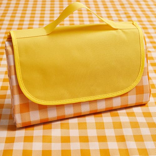 K Y KANGYUN Picnic Blanket | Beach Mat| Picnic Blankets for Indoor and Outdoor, 80" x 60" Sandproof Waterproof Larger Mats for Beach, Travel, Camping, Hiking, Park Grass,Handy Tote, Foldable. - color: Yellow