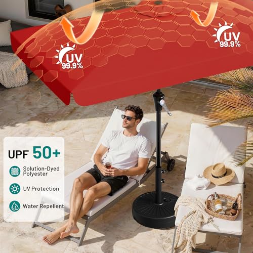 AreShark 6.5 x 10 FT Rectangular Valance Patio Umbrella, Outdoor Umbrella with Tilt and Crank, Market Table Umbrellas W/ 6 Ribs UV Protection for Garden, Deck, Backyard and Pool, Red - color: Red, size: 6.5x10 FT