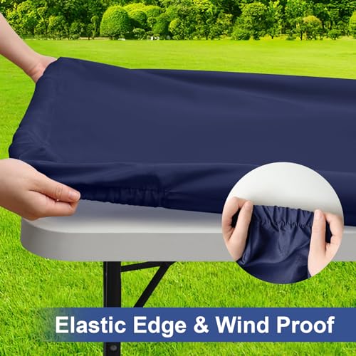 homing Rectangle Table Cloth Cover, Waterproof Polyester Elastic Fitted Tablecloth, Fits for 4 Foot Folding Tables, Washable Table Protector for Picnic, Camping, Outdoor (Navy Blue, 24" x 48") - color: Navy Blue, size: 48" x 24" (Rectangular)