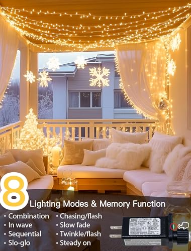 String Lights Indoor Bedroom, 98FT 200 LED Fairy String Lights Outdoor Waterproof, 8 Modes Memory Twinkle Christmas Light Plug in for Classroom Dorm Patio Tree Garden Decor (Warm White) - color: Warm White, size: 200LED
