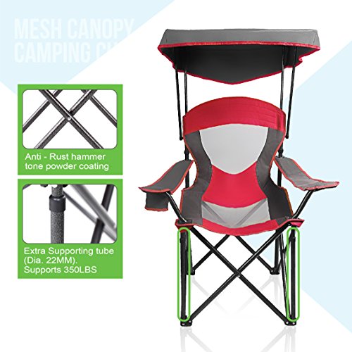 ALPHA CAMP Heavy Duty Canopy Camping Chair, 350 lbs Capacity Oversized Folding Chair with Adjustable Sunshade, Portable Sunshade Chair with Cup Holder for Beach, Fishing, Outdoor - color: Red