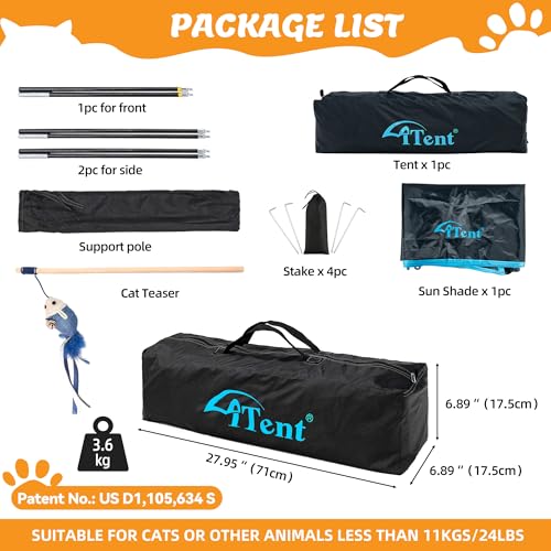 Extra Large Catio Outdoor Cat Enclosure, 2-Tier Foldable Cat Tent with 3 Doors for Patio, Balcony, Indoor & Camping, Weatherproof Sunproof Cat Playpen with Carry Bag Included（Patented） - style: A-2 Tier Cat Tent Blue