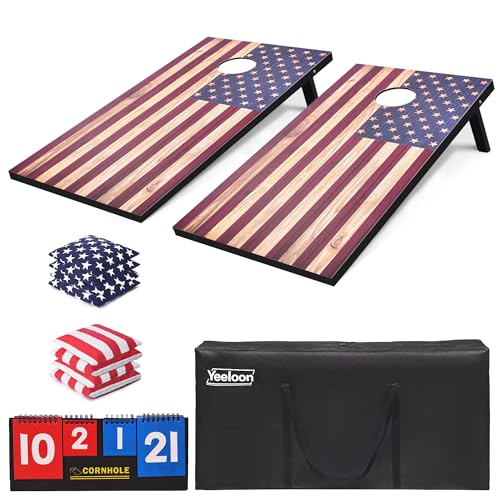 Cornhole Set, Regulation/Tailgate Size Cornhole Boards with 8 Bean Bags and Carrying Case, 4x2/3x2 Corn Hole Outdoor Game Toss Board for Adults Outside Activities - color: 4'x2' America Flag