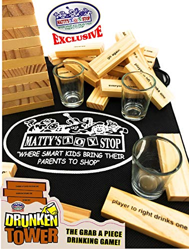 Homeware Deluxe Drunken' Tower The Grab A Piece Adult Party Game with Exclusive Matty's Toy Stop Storage Bag - Adult Party Game
