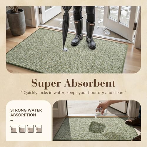 MontVoo Door Mat Indoor Entrance Doormat, Absorbent Durable Rubber Non Slip Front Door Mat for Inside Entry Entryway Dirt Trapper Welcome Mat, Green 17''x30'' - color: Green, size: 17''x30''