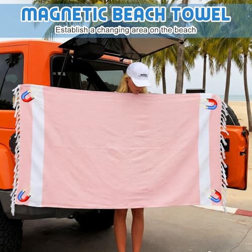 HunnmingRe 1 Pcs 39 x 71 Inch Extra Large Magnetic Beach Towel Oversized Turkish Blanket Cotton XXL Sandproof Towels Huge Big Giant Throw Quilt Blankets for Adult Picnic Camping Travel Pool (Pink) - color: Pink, size: 39 x 71 Inch