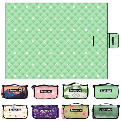 Cute Large Picnic Blanket 79"X60" Foldable Waterproof Outdoor Beach Picnic Mat Rug Sand Proof Compact & Portable Cozy Blanket for Camping Lawn Grass Hiking Concerts Tent Indoor Play Mat, Green Daisy - color: Green Daisy