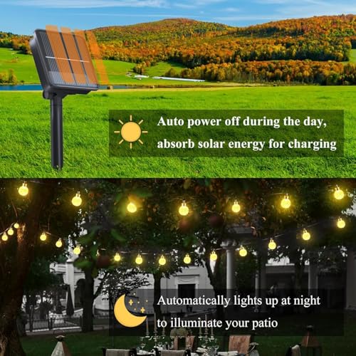 Flechllary 2-Pack 100 LED Solar String Lights for Outsdie, 46FT Crystal Globe Lights with 8 Modes, Solar Christmas Lights Outdoor Waterproof for Garden Tree Patio Party Christmas Decorations