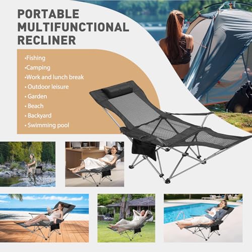 Zero Gravity Chair Reclining Folding Chair with Removable Footrest and Pillow & Cup Holder, Adjustable Outdoor Oxford Fabric Lounge Recliner for Camping, Beach, Garden, Patio, Black Mesh - color: Black Mesh