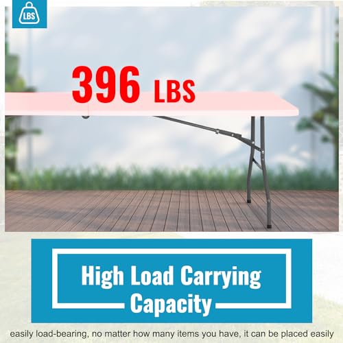 PayLessHere | 8FT Folding Table | Portable Plastic Table with Carry Handle | Waterproof & Foldable Table Design | Steel Frame with Lock | White | for Events, Camping, Indoor & Outdoor Use - color: White, size: 8 FT
