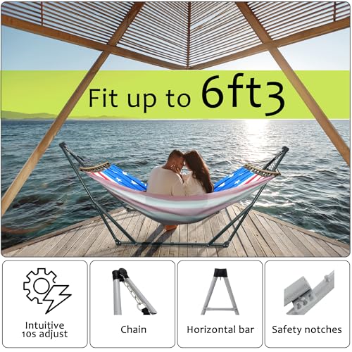 Tranquillo Sturdy Steel Hammock with Stand Premium Cotton Canvas Hammock, 600 lbs Capacity Hammock Stand Folding, Portable 30-Second Fold Unfold, for Camping, American Flag - color: 2. American Flag