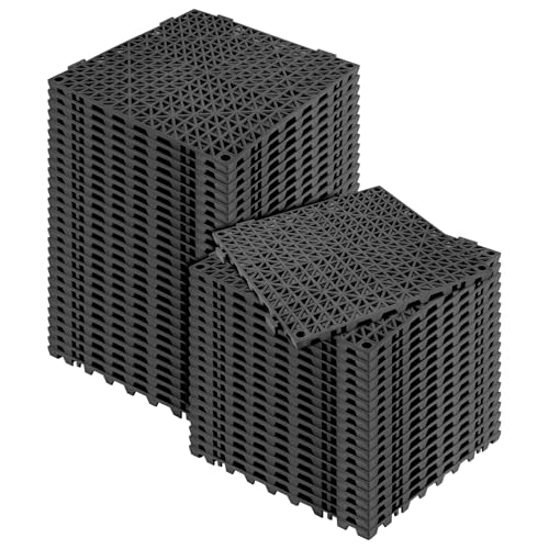 MYFAMIREA Modular Interlocking Cushion 48 Pack 11.8" x 11.8" Rubber Floor Tiles Non-Slip Splicing Drainage Mats for Deck, Black - size: 48 Pcs