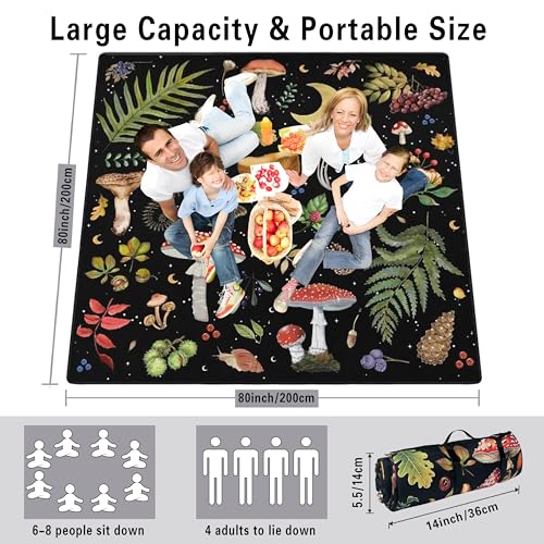 Supfitness Extra Large Picnic Blankets Waterproof Foldable (80 "x 80") Beach Blanket Waterproof Sandproof,3-Layer Thicking Mat Outdoor Packable Camping Blanket - color: Black-1, size: 6'8" x 6'8" (Square)