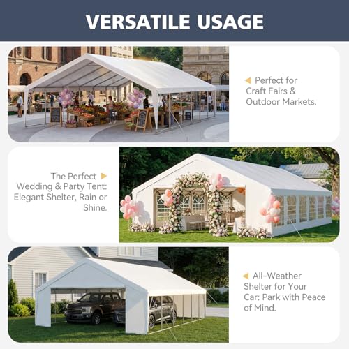 Party Tent 40x20 Canopy Heavy Duty, Waterproof Outdoor Event Tent with Removable Sidewalls & Roll-Up Door, Portable Carport for Wedding, BBQ, Camping, Birthday Party - size: 40x20ft