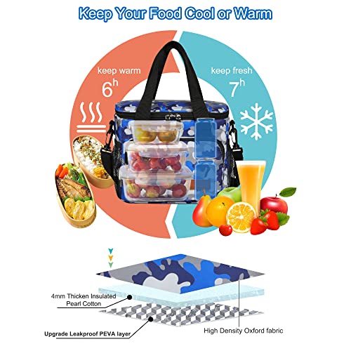 Femuar Lunch Bags for Women/Men, Insulated Lunch Bag for Work Office - Lunch Cooler Bag Leakproof Lunch Box with Adjustable Shoulder Strap - Blue Camouflage - color: Blue Camouflage, size: Medium Size