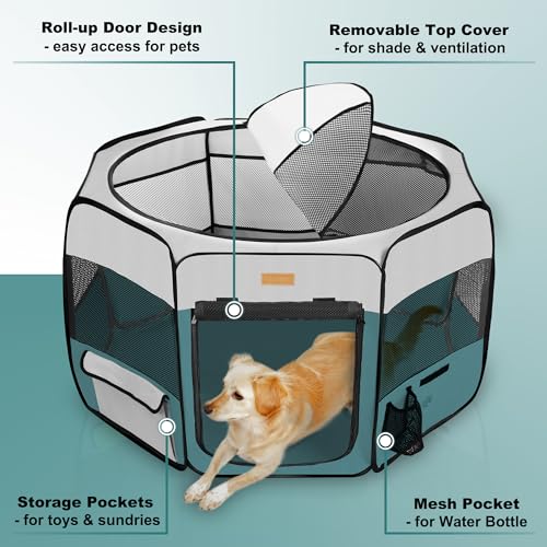 Dog Playpen, Portable Pet Play Pen for Cat, Puppies, Rabbits, Chickens, Foldable Large-Capacity Pet Tent for Indoor/Outdoor Travel Camping (Size XL Without Carry Bag) - color: Blue, size: X-Large