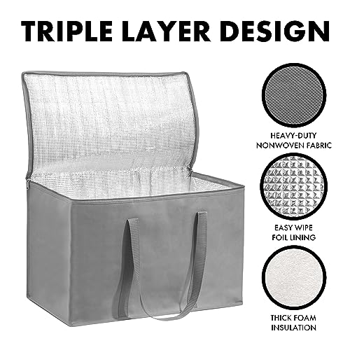 Carrywell (Not Made In China) Insulated Food Delivery Bags, XXXL Pizza Delivery and Reusable Warming Bag For Catering, Thermal Insulation Tote for Hot and Cold Food, Doordash - color: Gray, size: 1 pack, style: Xxxl Insulated