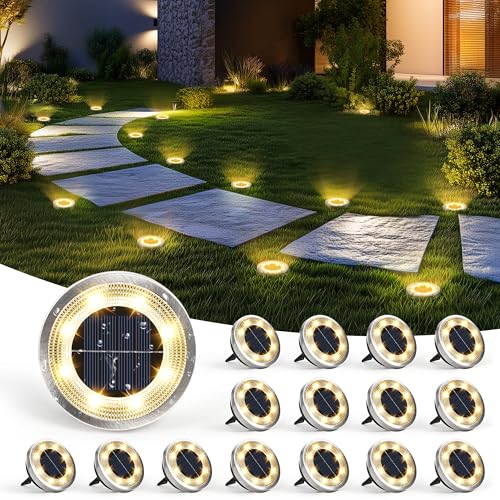 SOLPEX 16 Pack Solar Ground Lights Outdoor Waterproof, Solar Powered Pathway Lights, Landscape Lighting for Garden Walkway Driveway Backyard Decor (Warm White) - color: Warm White, size: 16 Pack