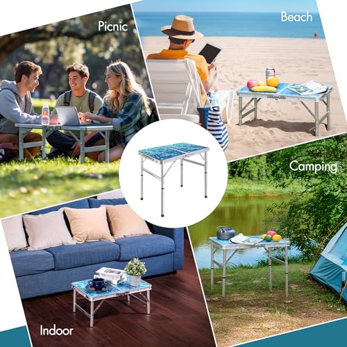 VILLEY Folding Camping Table 2FT, Portable Small Picnic Table with Adjustable Height, Lightweight Aluminum Foldable Table Small Folding Table with Carry Handle for Outdoor Indoor BBQ Hiking Beach - size: 23.6" x 15.8"(2 Height)