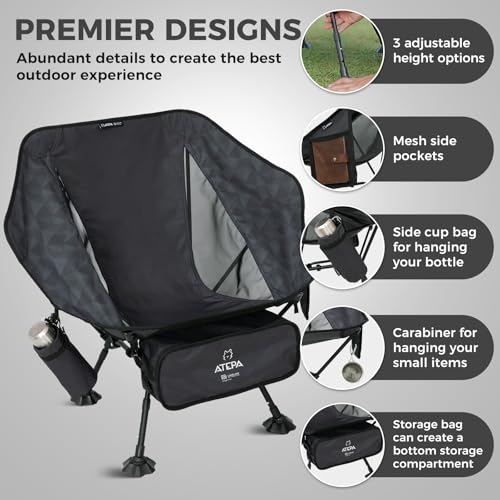 ATEPA UFO3.0 Ultralight Backpacking Chair, 330 lbs Heavy-Duty Aerospace Aluminum Folding Camp Chair with Hexagon Ergonomic Seat Anti-Sink Feet, Compact Portable Outdoor Gear for Hiking Fishing, Black - color: Black Pro- 1 Pack