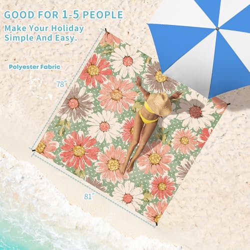 Beach Blanket 78''×81'' Suits 1-5 Adults Waterproof Sandproof Oversized Waterproof Lightweight Durable Beach Blanket Large Picnic Mat for Travel Camping Picnic - color: Flowers, size: 78''x81''
